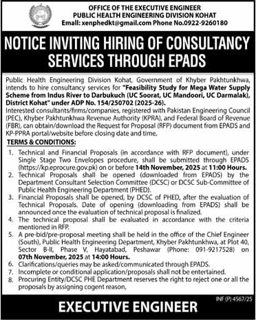 Public Health Engineering Division Kohat Tender Notice 1